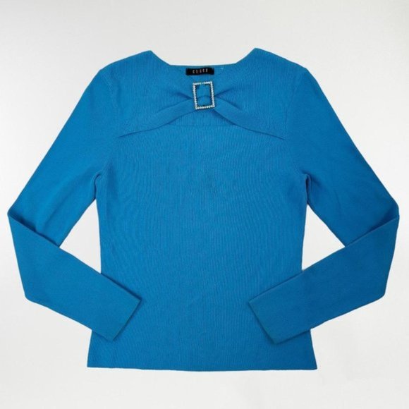 90s style cutout sweater with large rhinestone buckle - Picture 4 of 6